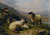 Sheep dog guarding his flock by Eugene Verboeckhoven